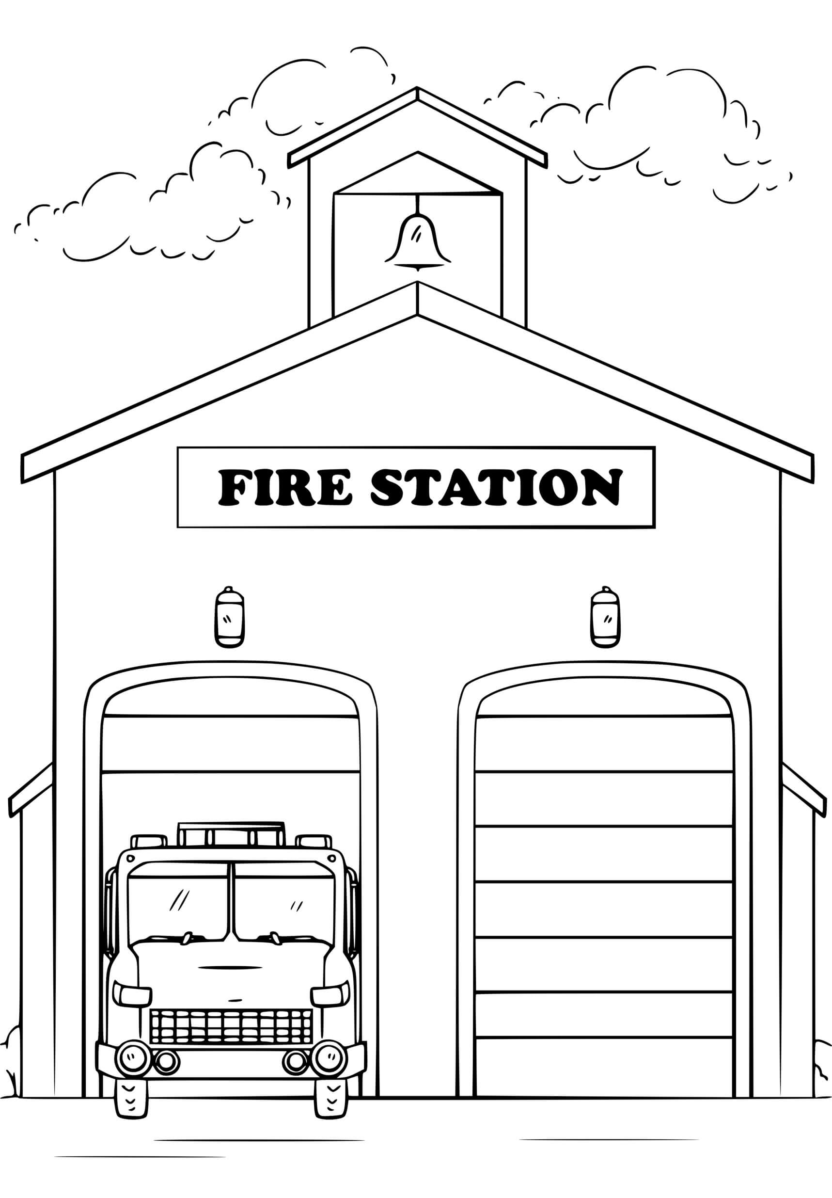 Coloriage Caserne De Pompier Contre Les Incendies - Pompier à imprimer
