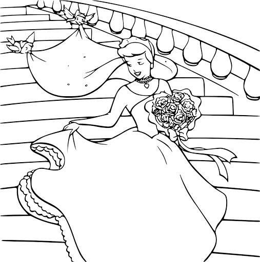 Coloriage Cendrillon Au Bal Descend Les Escaliers - Cendrillon à imprimer