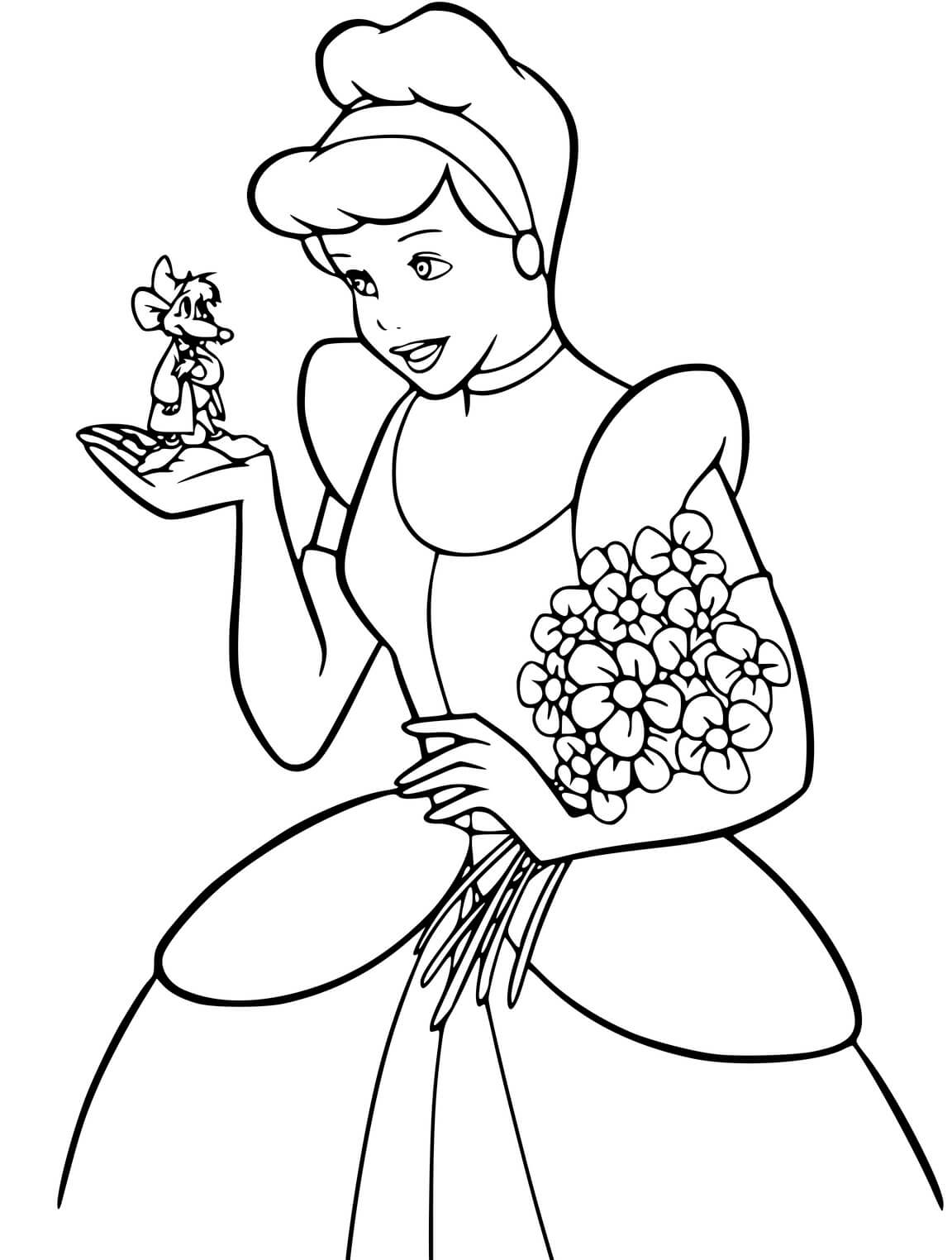 Coloriage Cendrillon Avec De Jolies Fleurs - Cendrillon à imprimer