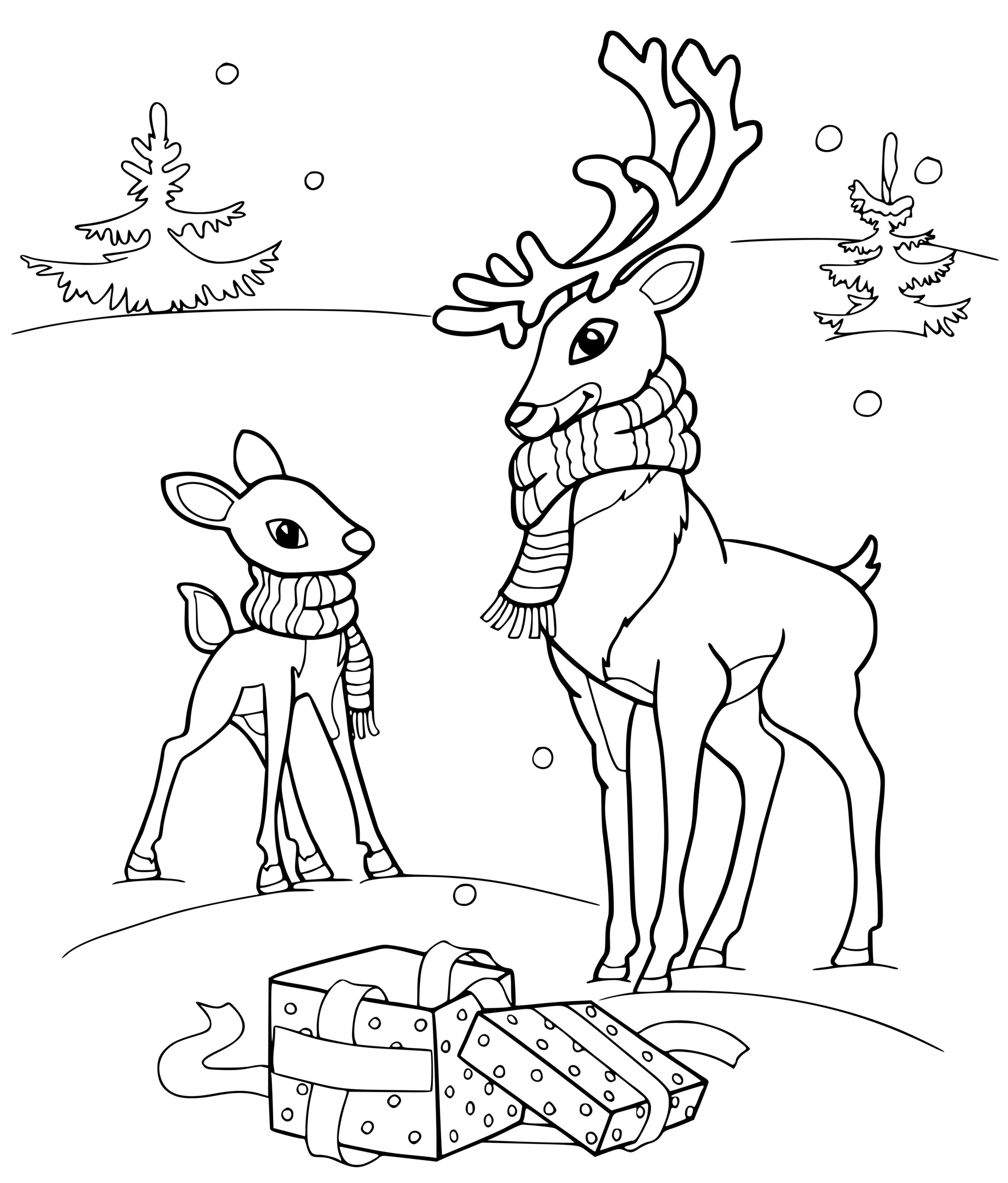 Coloriage Cerf Animaux Rennes Hiver - Hiver à imprimer