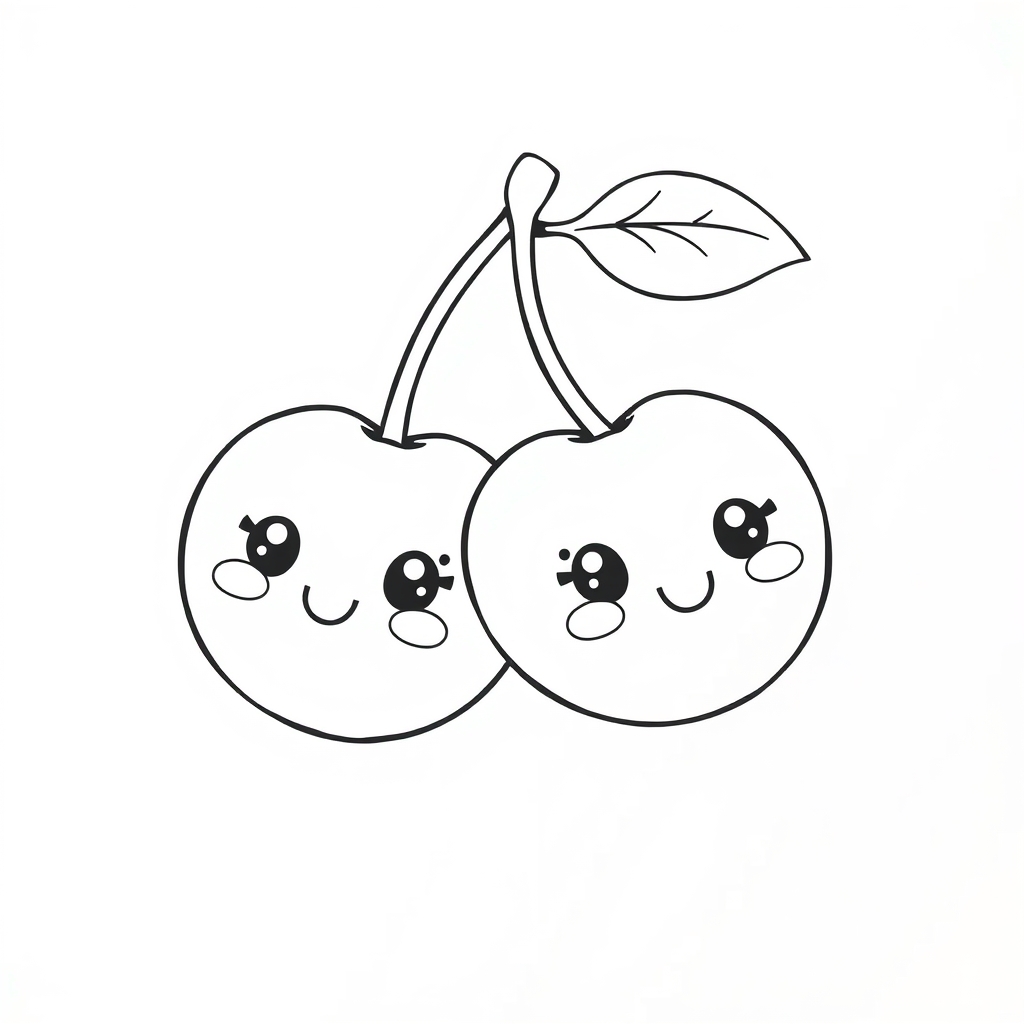 Coloriage Cerise 1 Fruit Kawaii - Kawaii fruits à imprimer