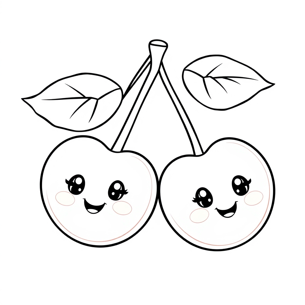 Coloriage Cerise 2 Fruit Kawaii - Kawaii fruits à imprimer