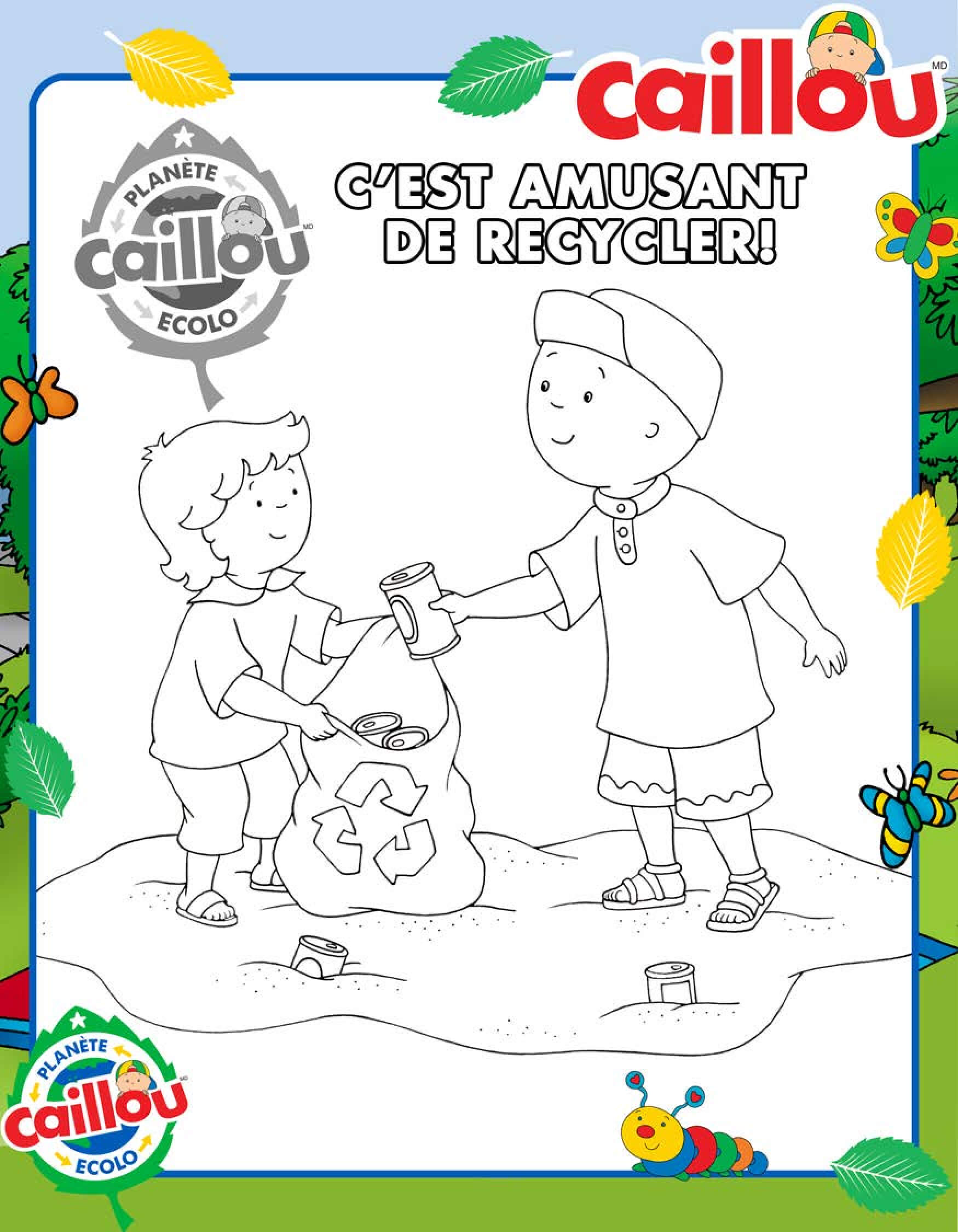 Coloriage C'est Amusant De Recycler Caillou Et Sa Petite Sœur Mousseline - Caillou à imprimer