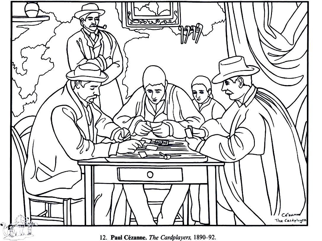Coloriage Cezanne Les Joueurs De Carte - Art à imprimer