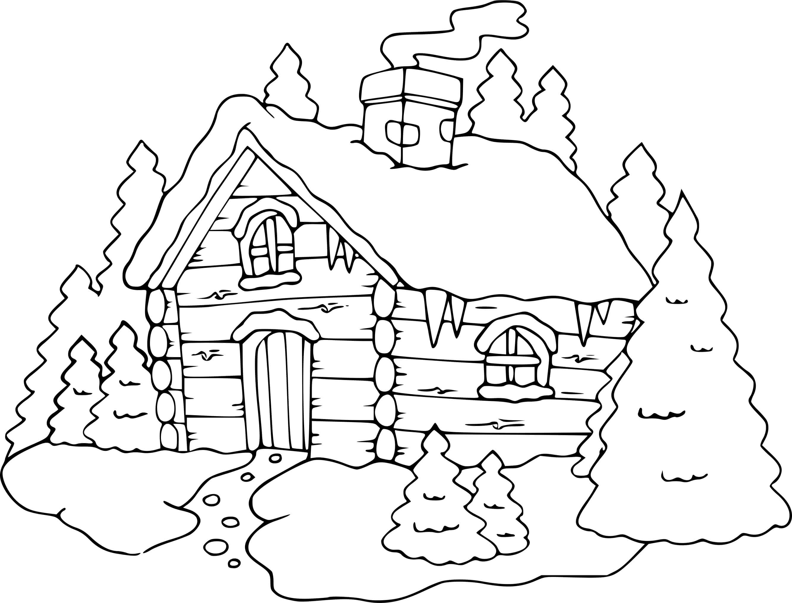 Coloriage Chalet Hiver Maison Hivernage - Hiver à imprimer