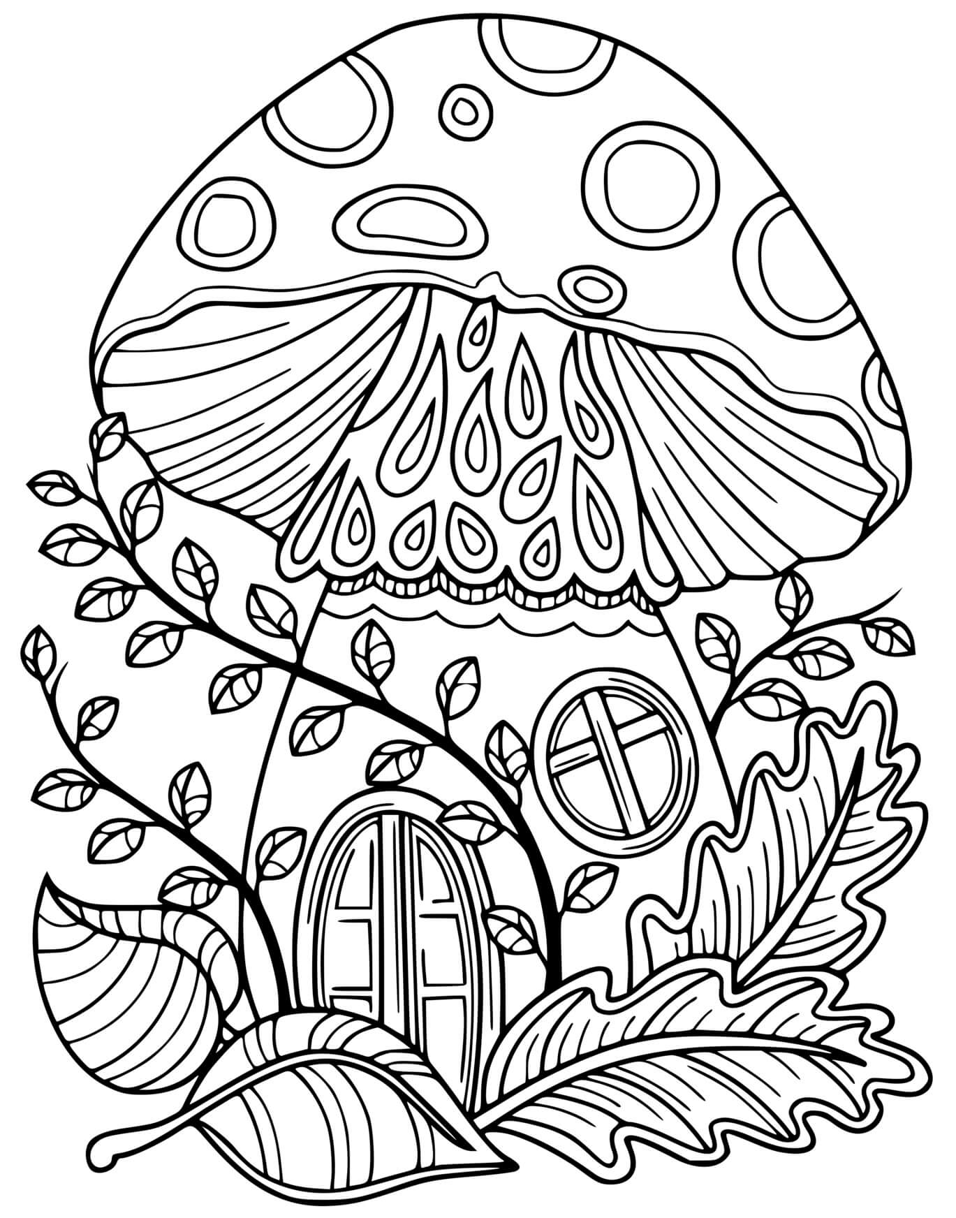Coloriage Champignon En Forme De Maison - Champignon à imprimer