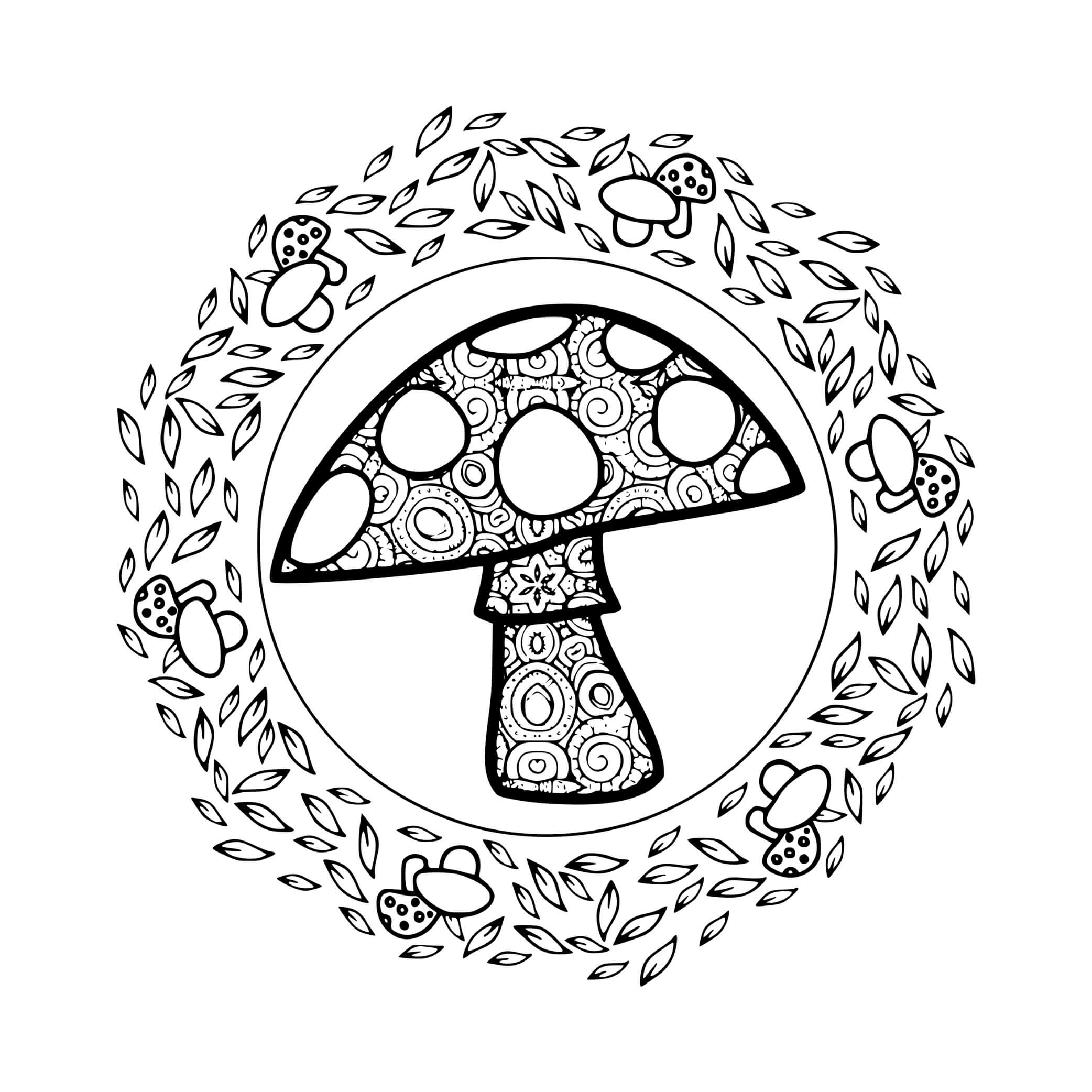 Coloriage Champignon Magique Avec Des Feuilles Automne - Champignon à imprimer