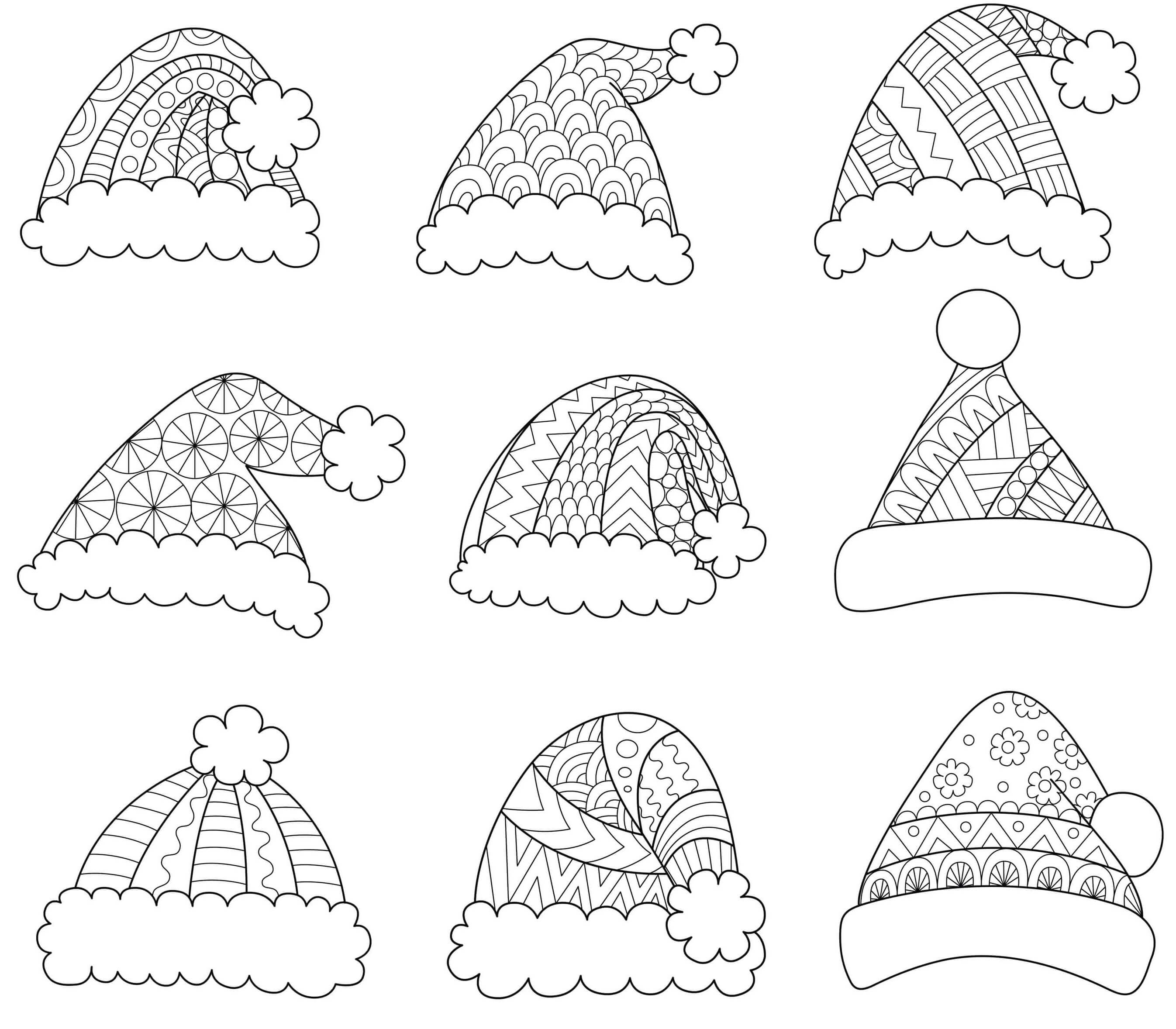 Coloriage Chapeau Du Père Noël - Mandala de Noël à imprimer