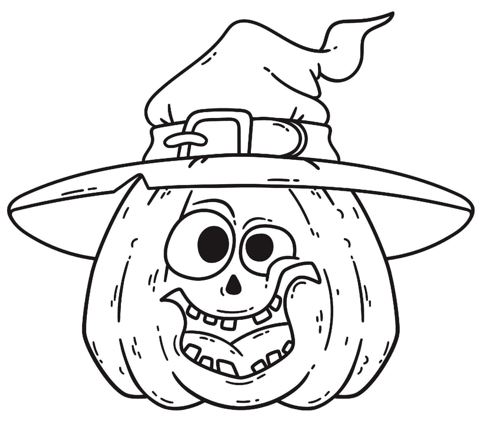 Coloriage Chapeau Et Citrouille Amusante Pour Halloween - Halloween à imprimer