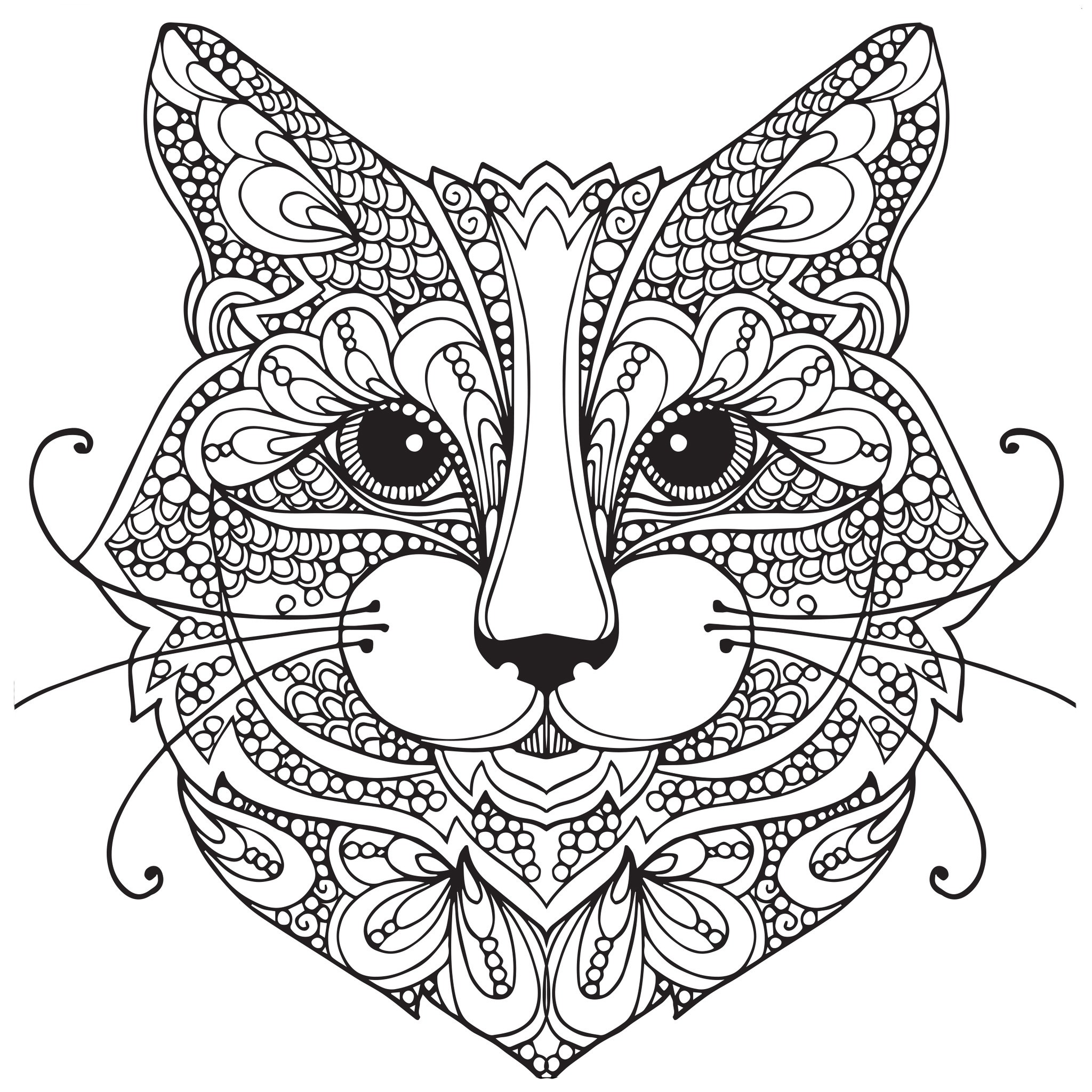 Coloriage Chat Adulte Difficile Visage Mandala - Adulte animaux à imprimer