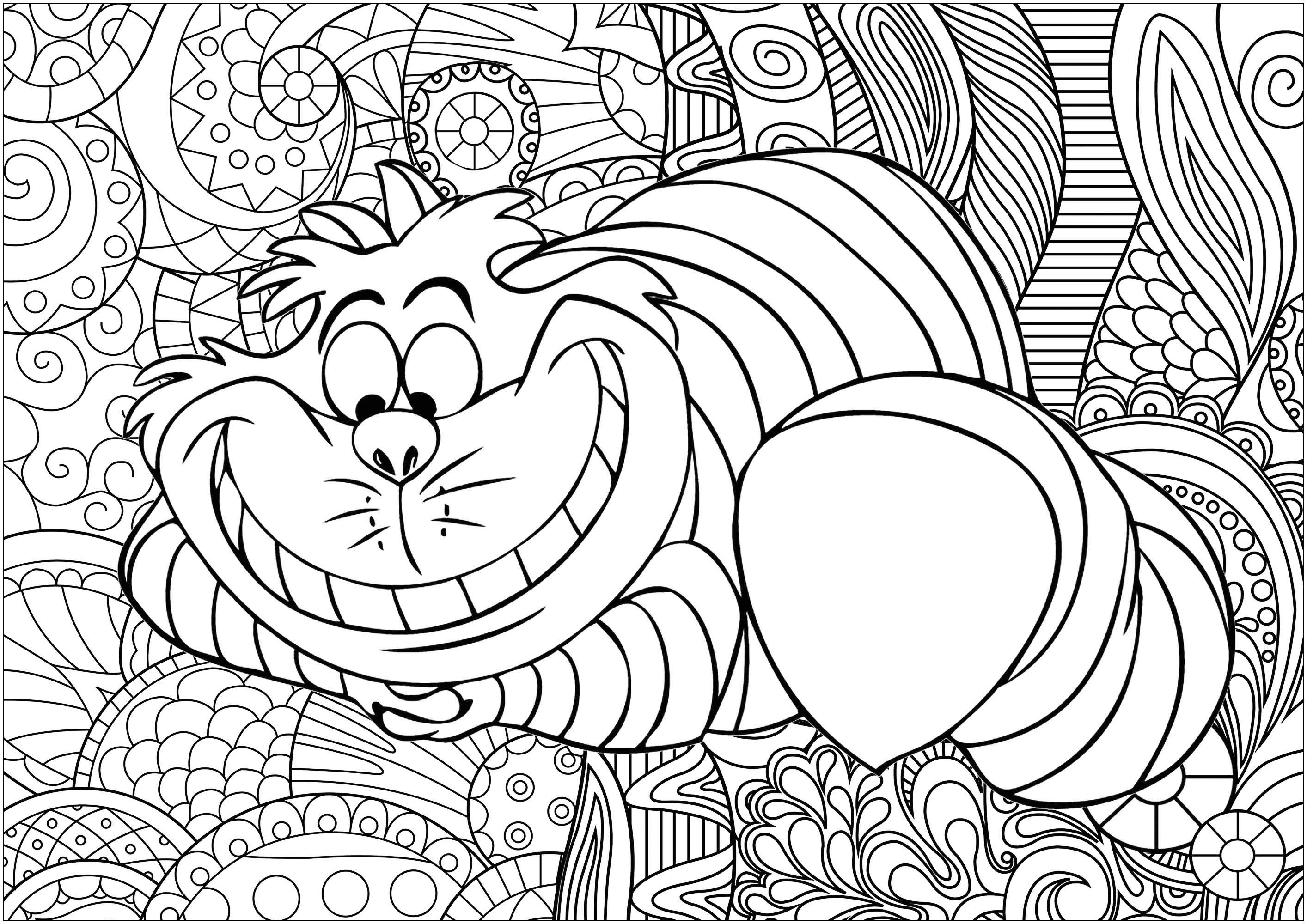 Coloriage Chat Cheshire Alice Au Pays Des Merveilles - Chat à imprimer