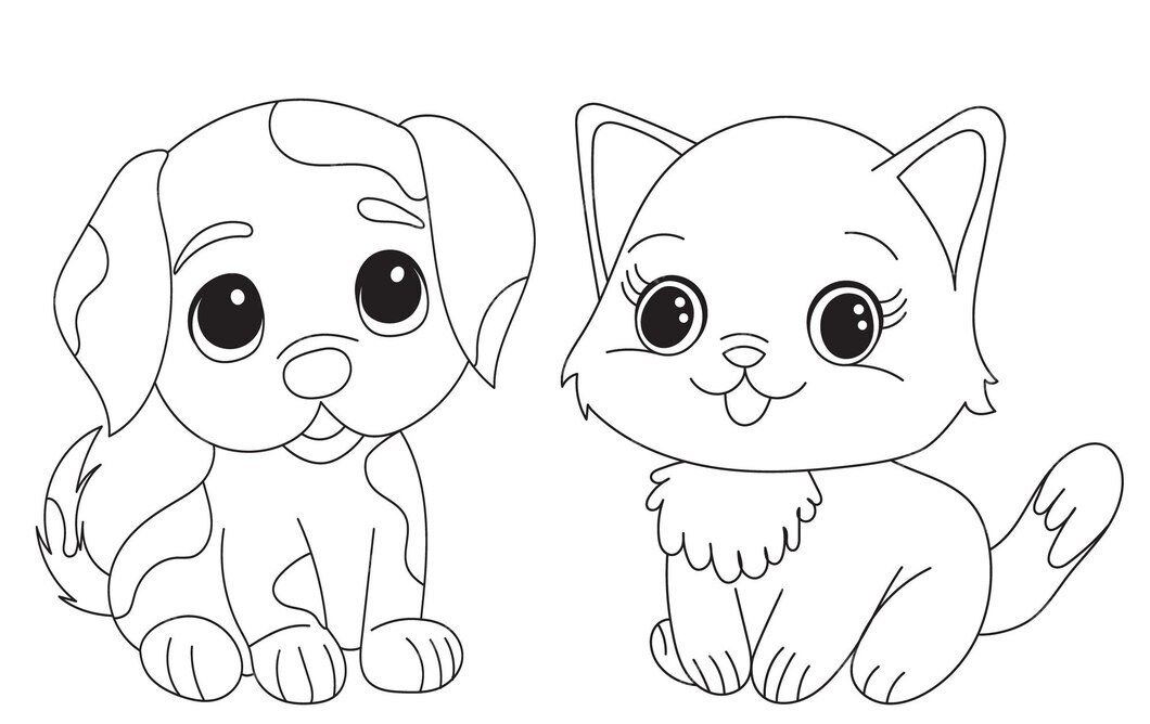 Coloriage Chat Et Chat Mignon Facile Maternelle - Chien et chat à imprimer
