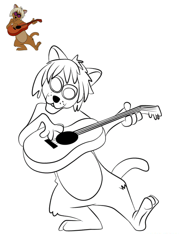 Coloriage Chat Guitariste Hit Cat Aristochats - Aristochats à imprimer