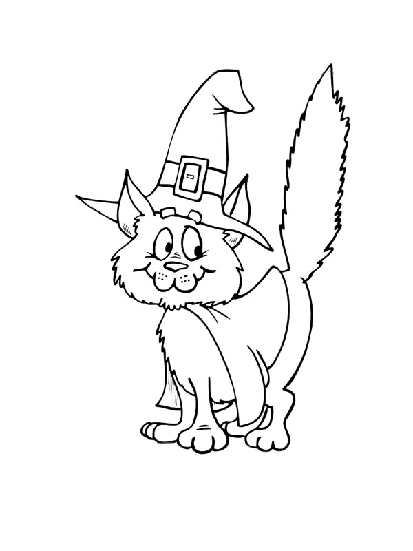 Coloriage Chat Halloween Sorcière - Chat à imprimer