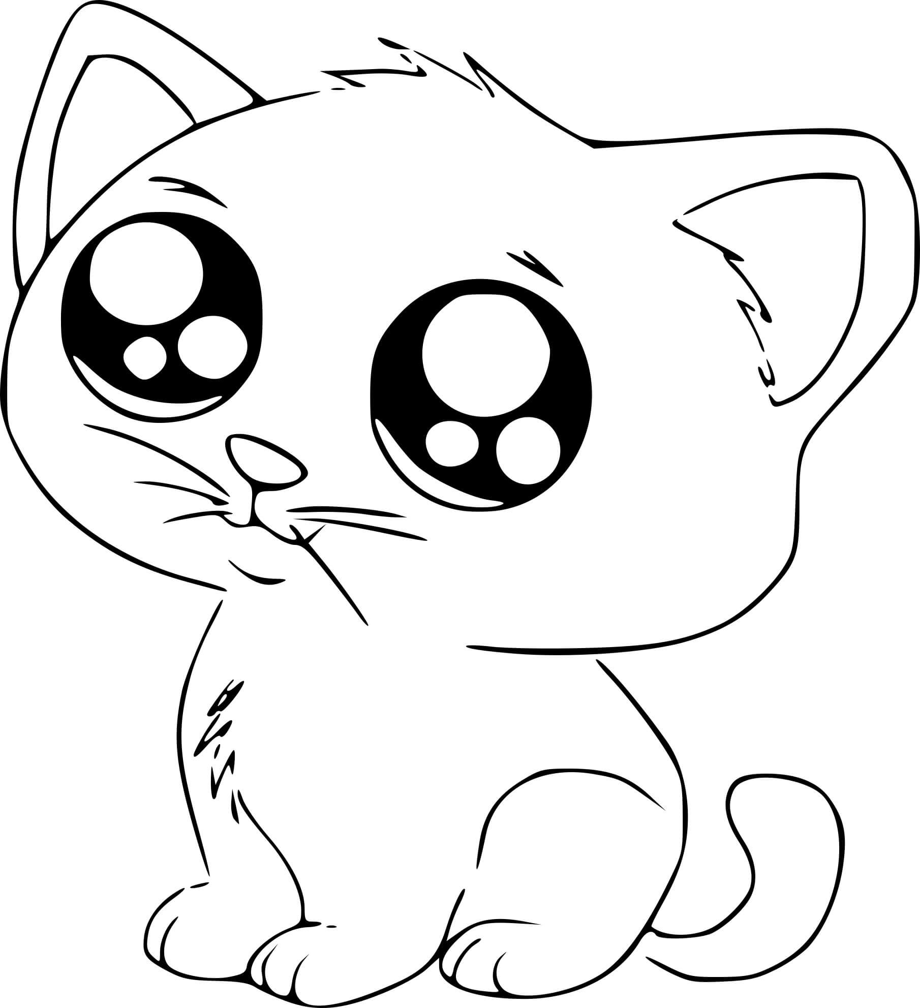 Coloriage Chat Kawaii Manga Mignon - Chat à imprimer