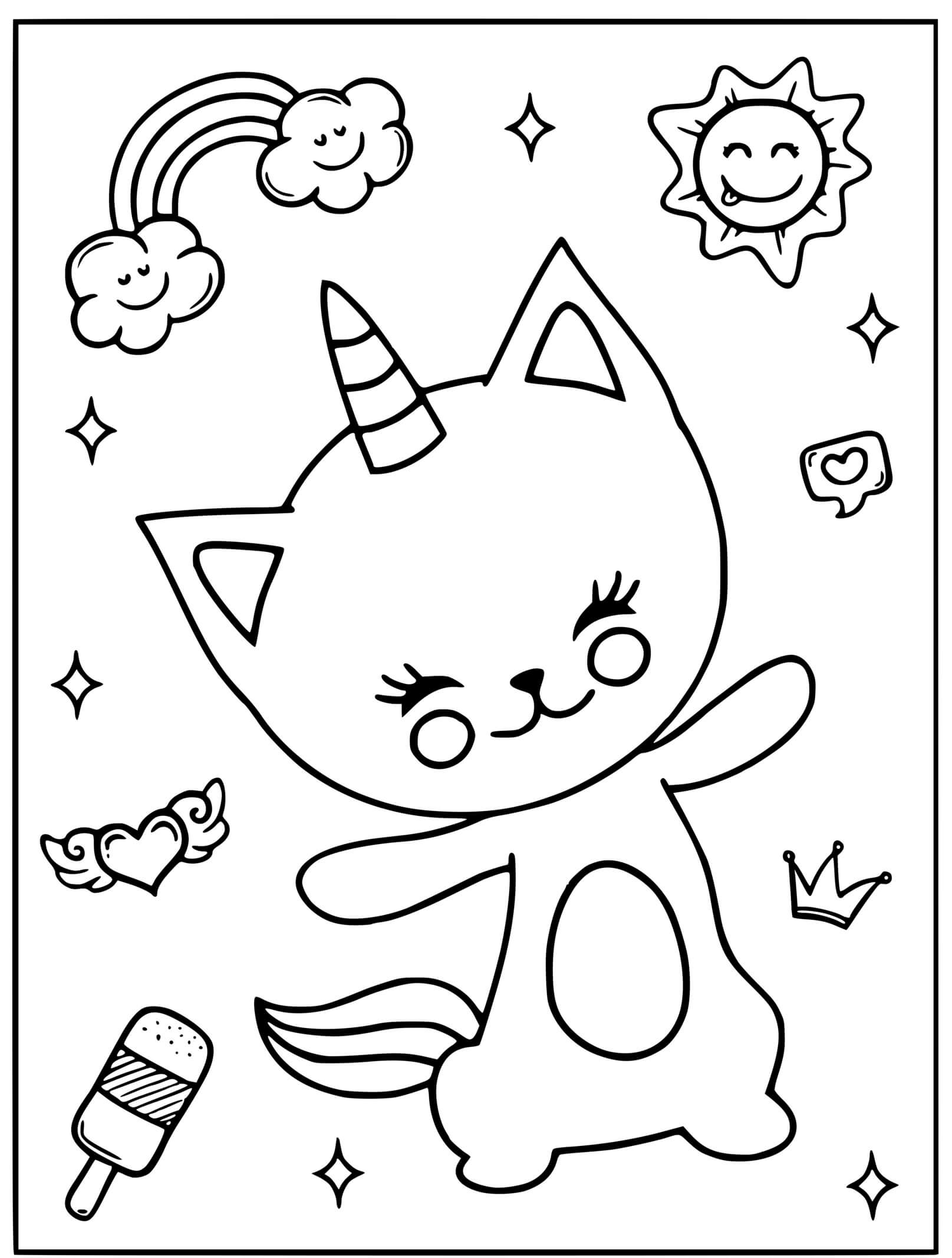 Coloriage Chat Licorne Joyeux Avec Des Motifs - Chat licorne à imprimer