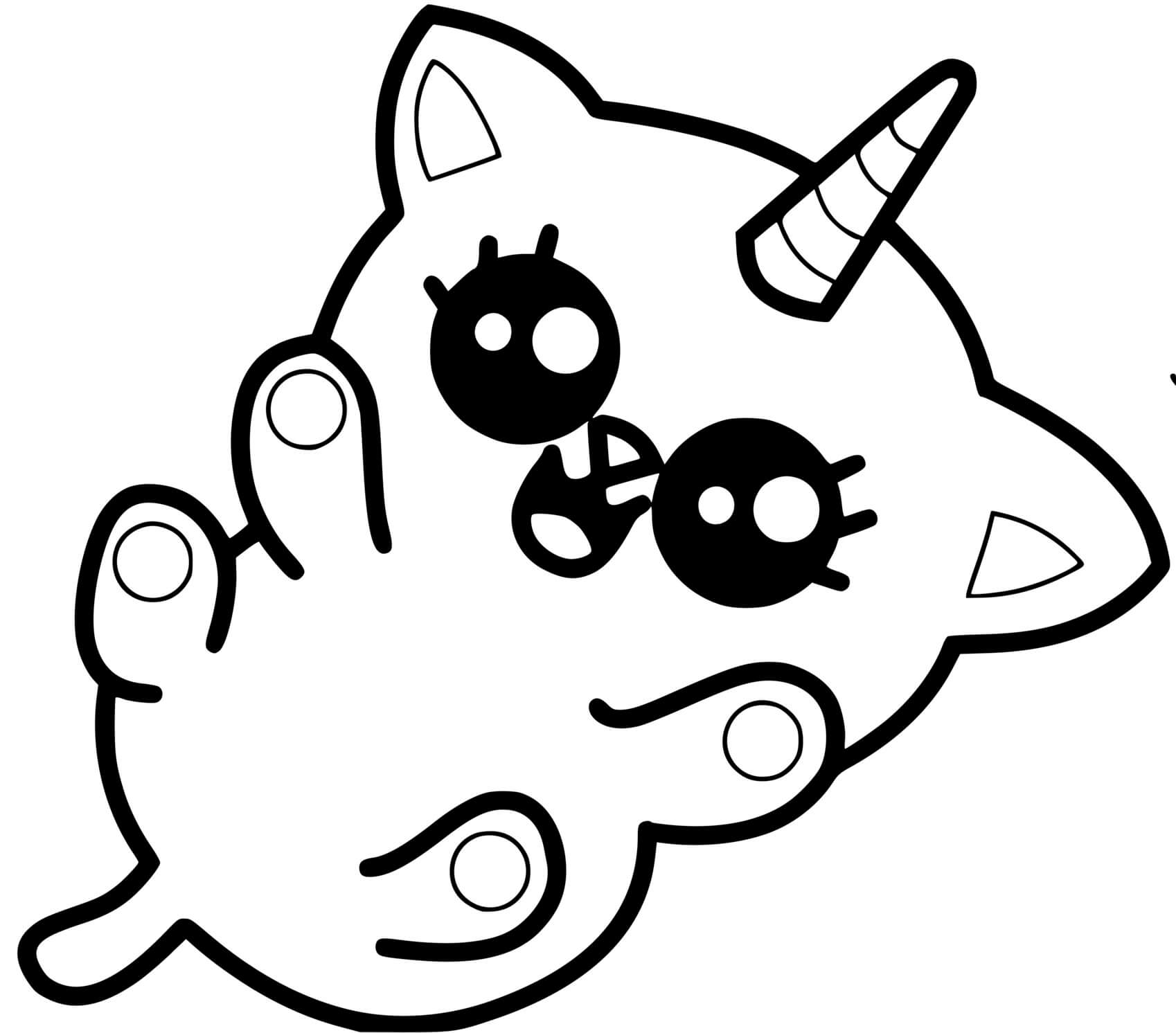 Coloriage Chat Licorne Kawaii Facile - Chat licorne à imprimer