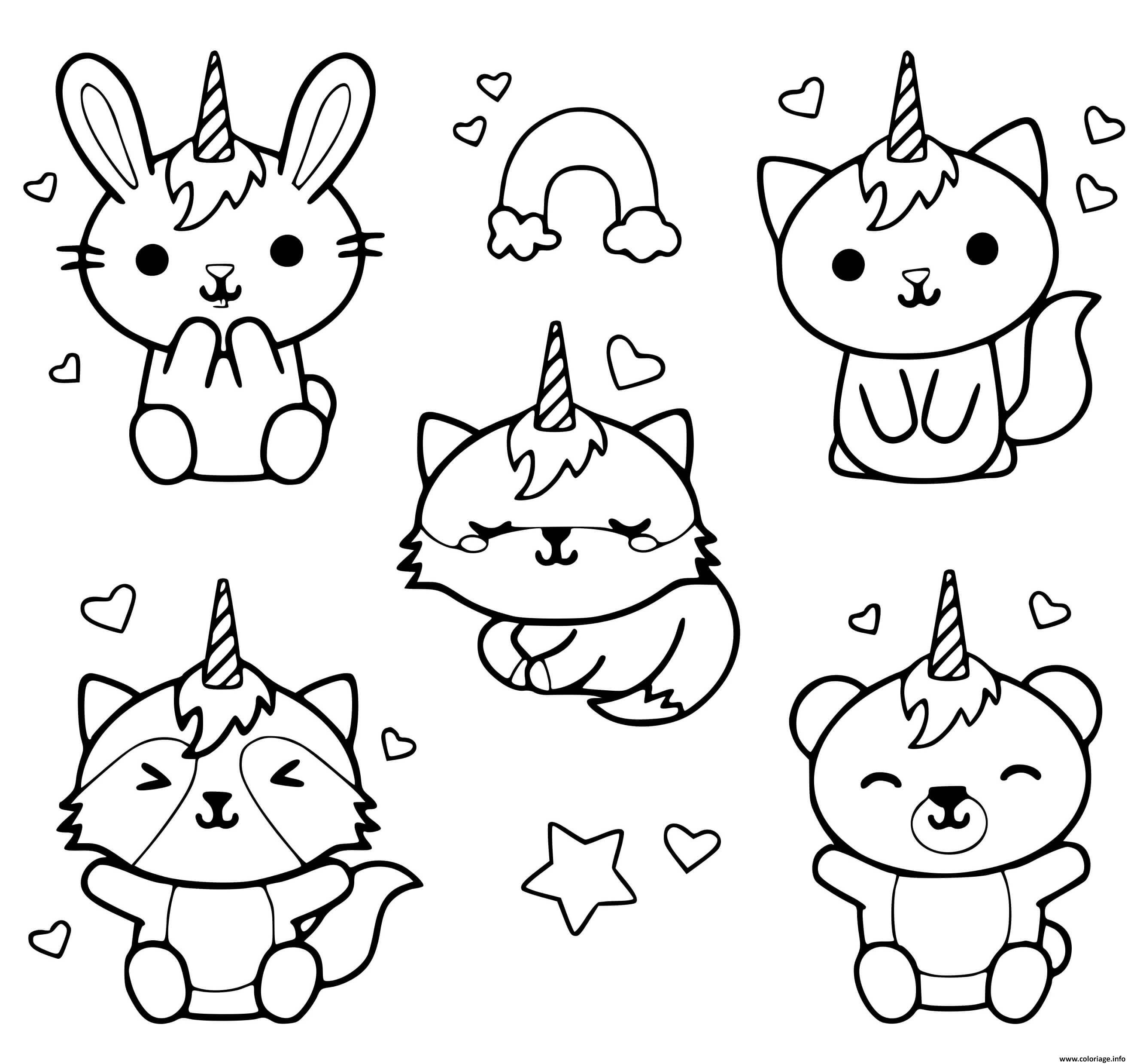 Coloriage Chat Licorne Lapin Panda Kawaii - Chat licorne à imprimer