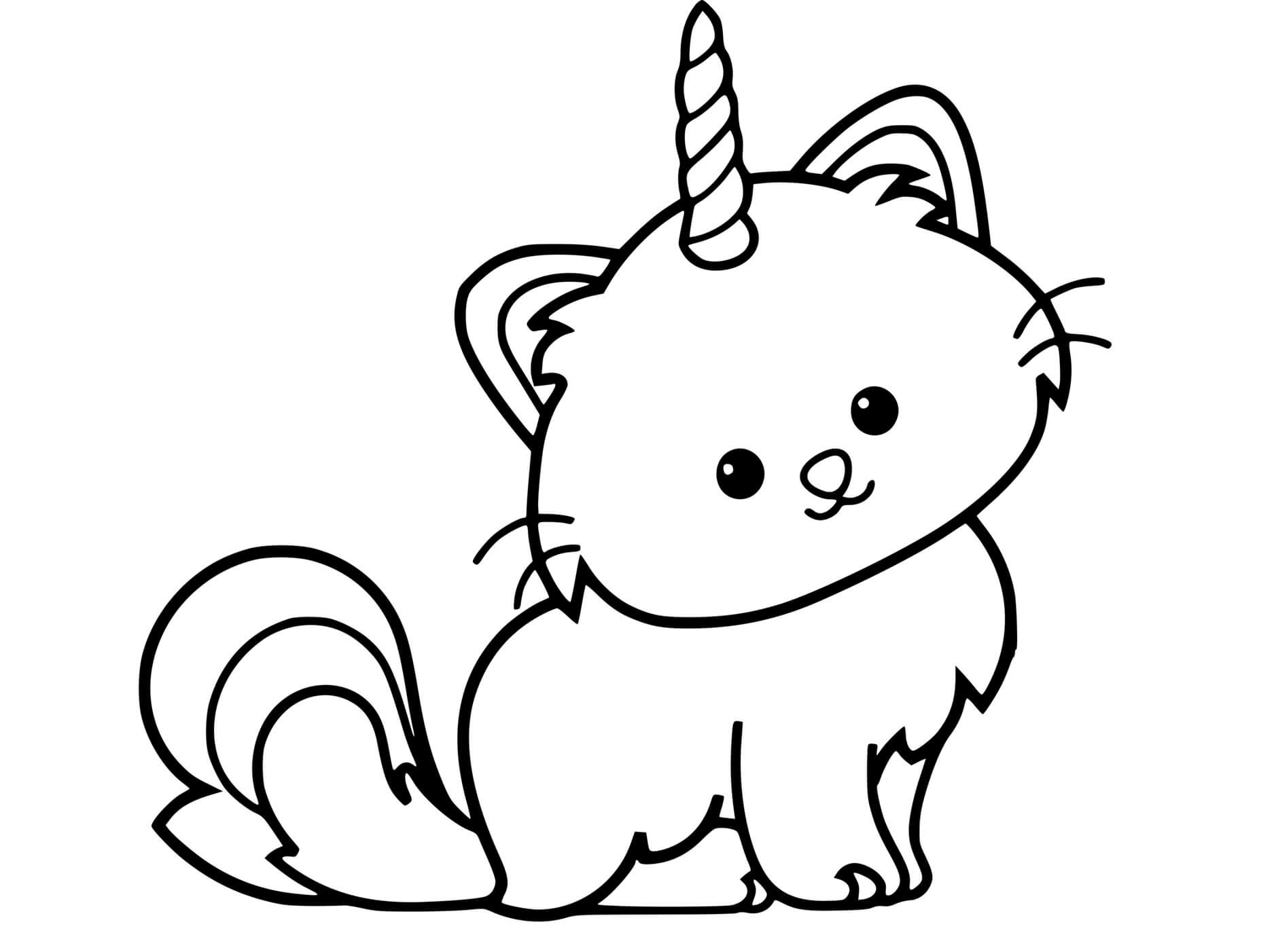 Coloriage Chat Licorne Mignon Facile - Chat licorne à imprimer