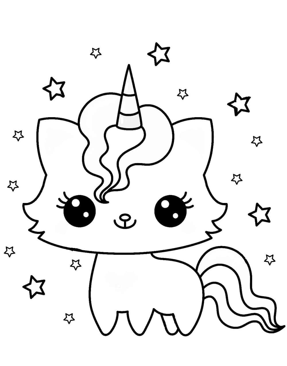 Coloriage Chat Licorne Mignon Fille - Chat licorne à imprimer