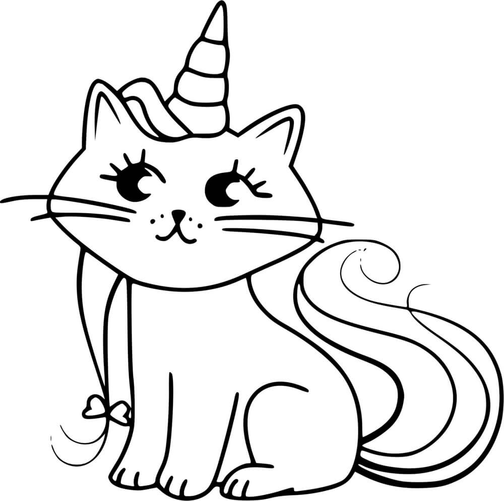 Coloriage Chat Licorne Simple - Chat licorne à imprimer