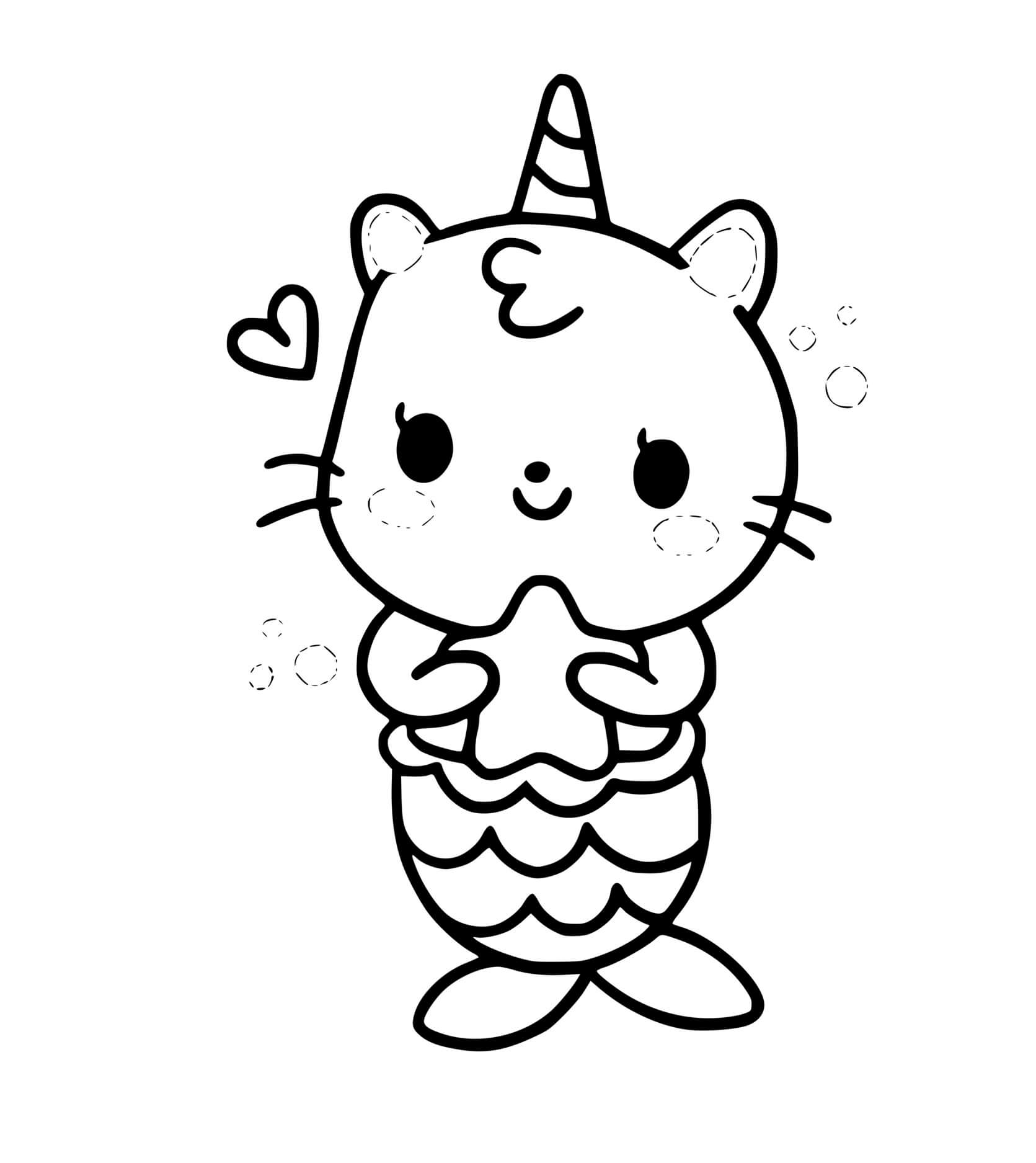 Coloriage Chat Licorne Sirène Magique - Chat licorne à imprimer