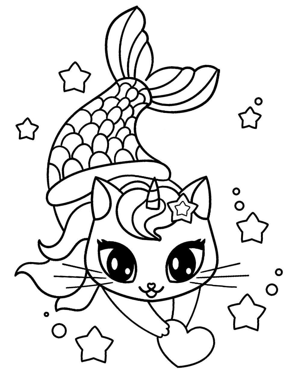 Coloriage Chat Licorne Sirène - Chat licorne à imprimer