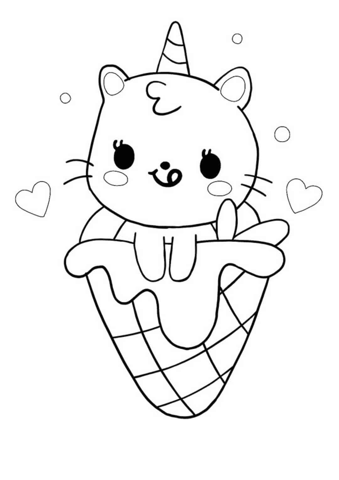Coloriage Chat Licorne Sur Un Cornet De Glace - Chat licorne à imprimer