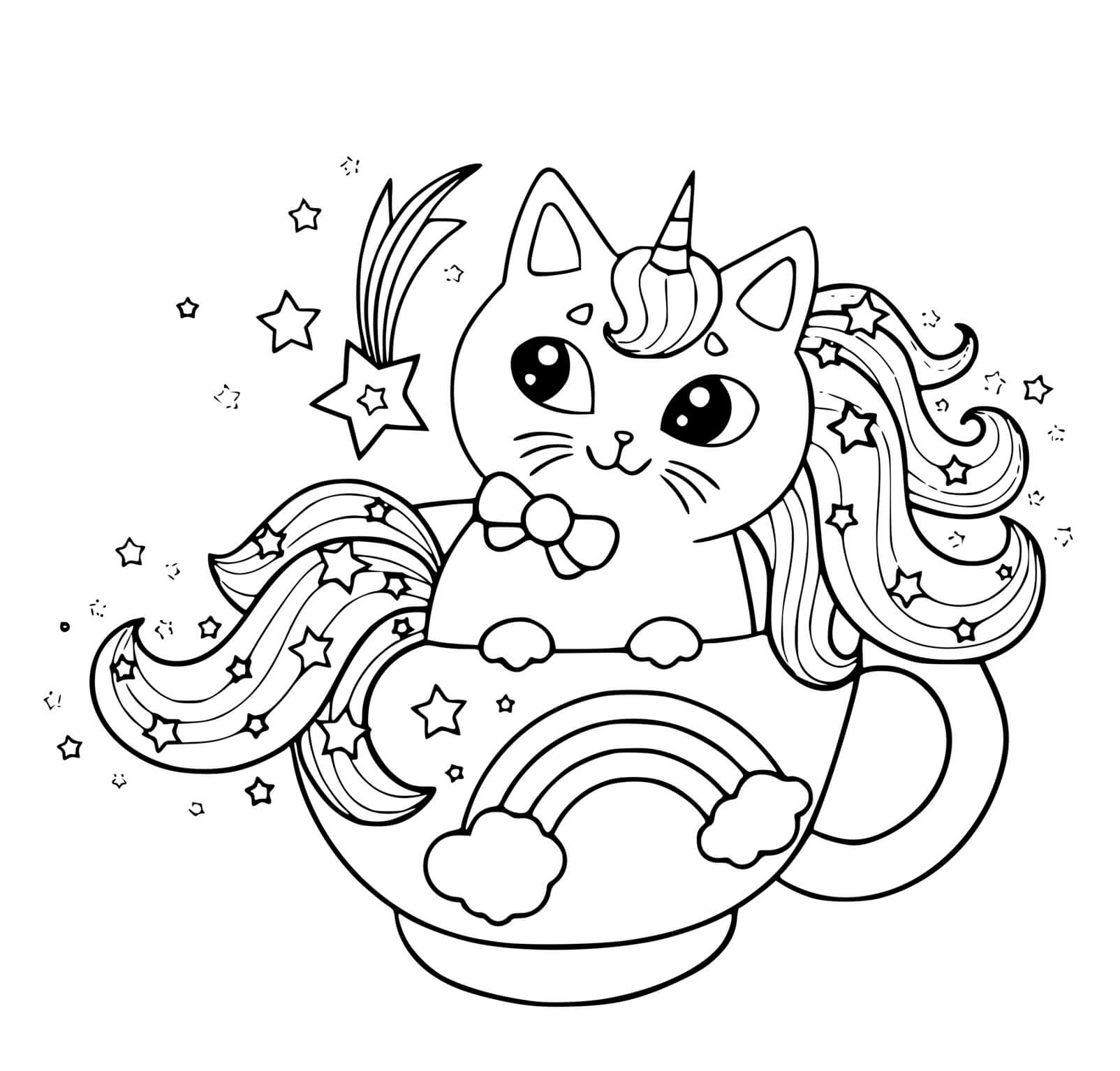 Coloriage Chat Licorne Tasse De Café Magique - Chat licorne à imprimer