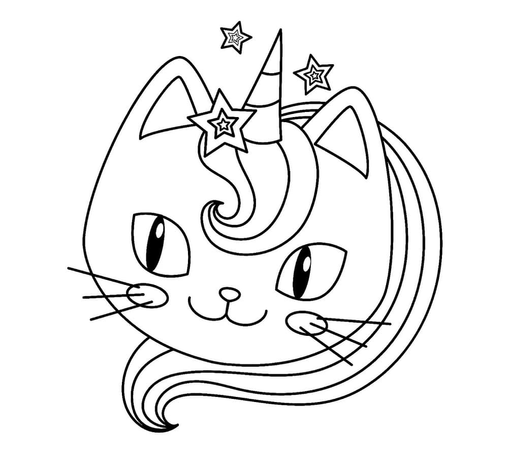 Coloriage Chat Licorne Tête De Peluche - Chat licorne à imprimer