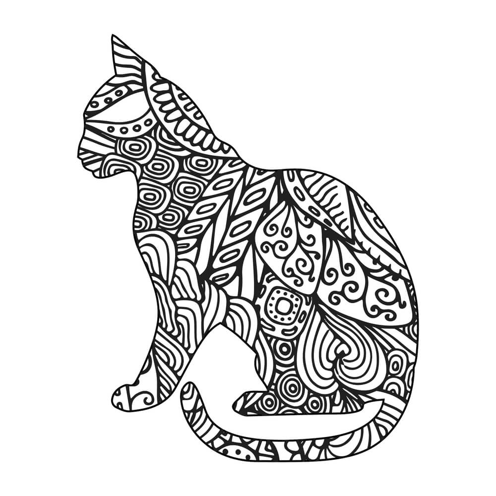 Coloriage Chat mandala symétrique pour adultes - Chat mandala à imprimer