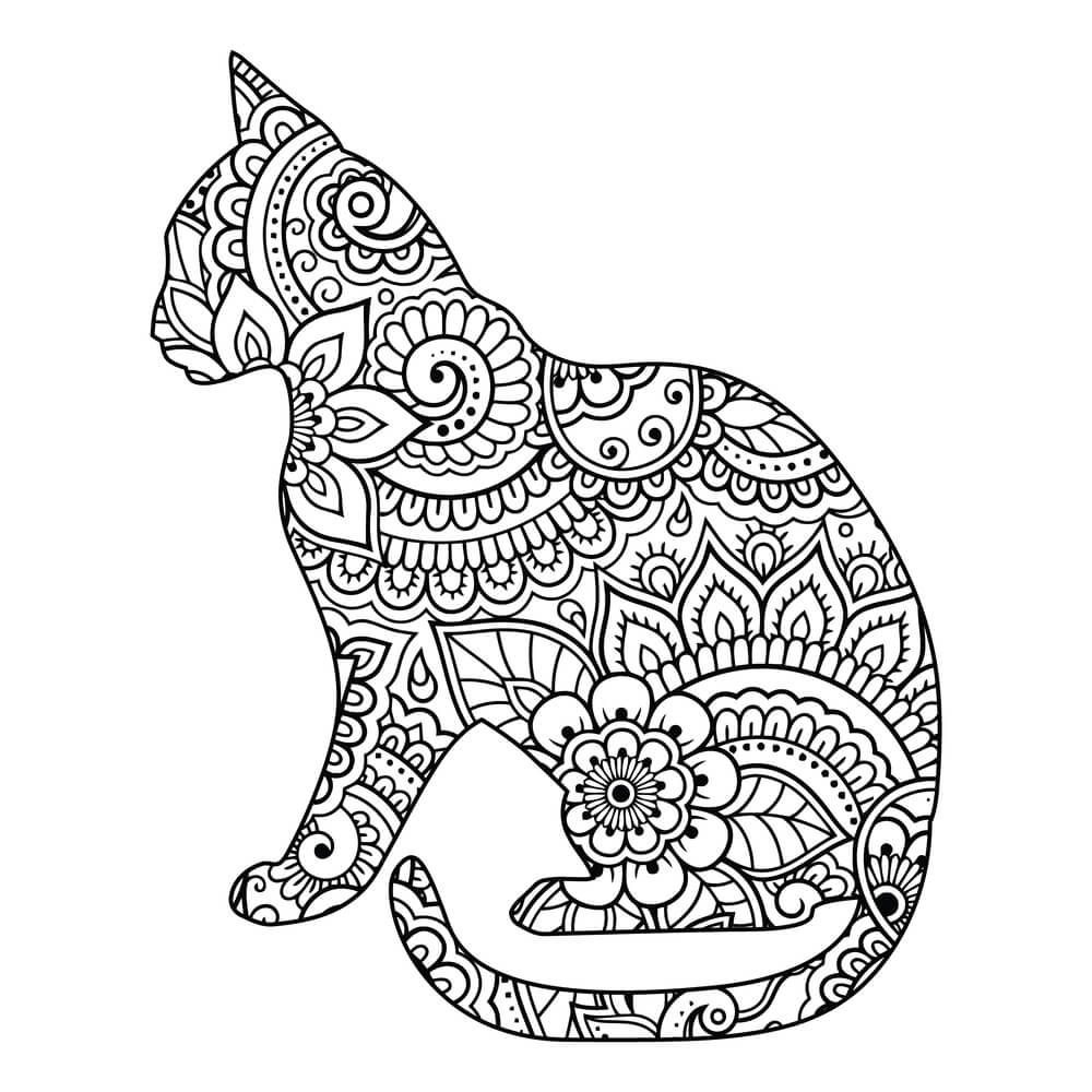 Coloriage Félin Mandala Géométrique aux Motifs Symétriques - Chat mandala à imprimer