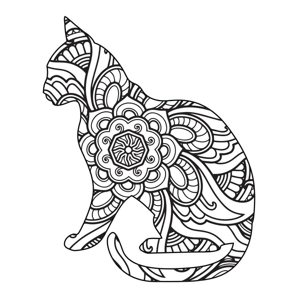 Coloriage Chaton Mandala Ornemental avec Patterns Détaillés - Chat mandala à imprimer
