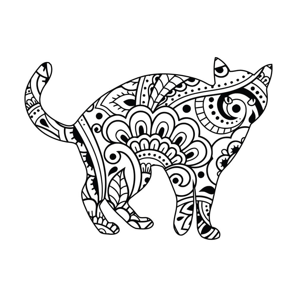 Coloriage Minou Mandala Circulaire aux Formes Harmonieuses - Chat mandala à imprimer