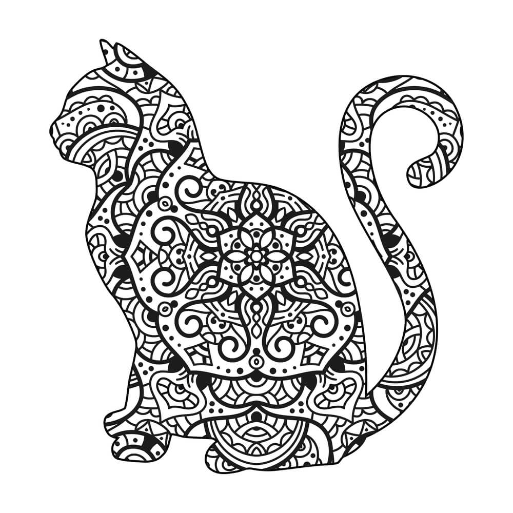 Coloriage Félin Mandala Zen pour Adultes - Chat mandala à imprimer