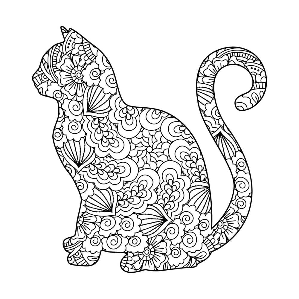 Coloriage Chaton Mandala Symétrique Relaxant - Chat mandala à imprimer