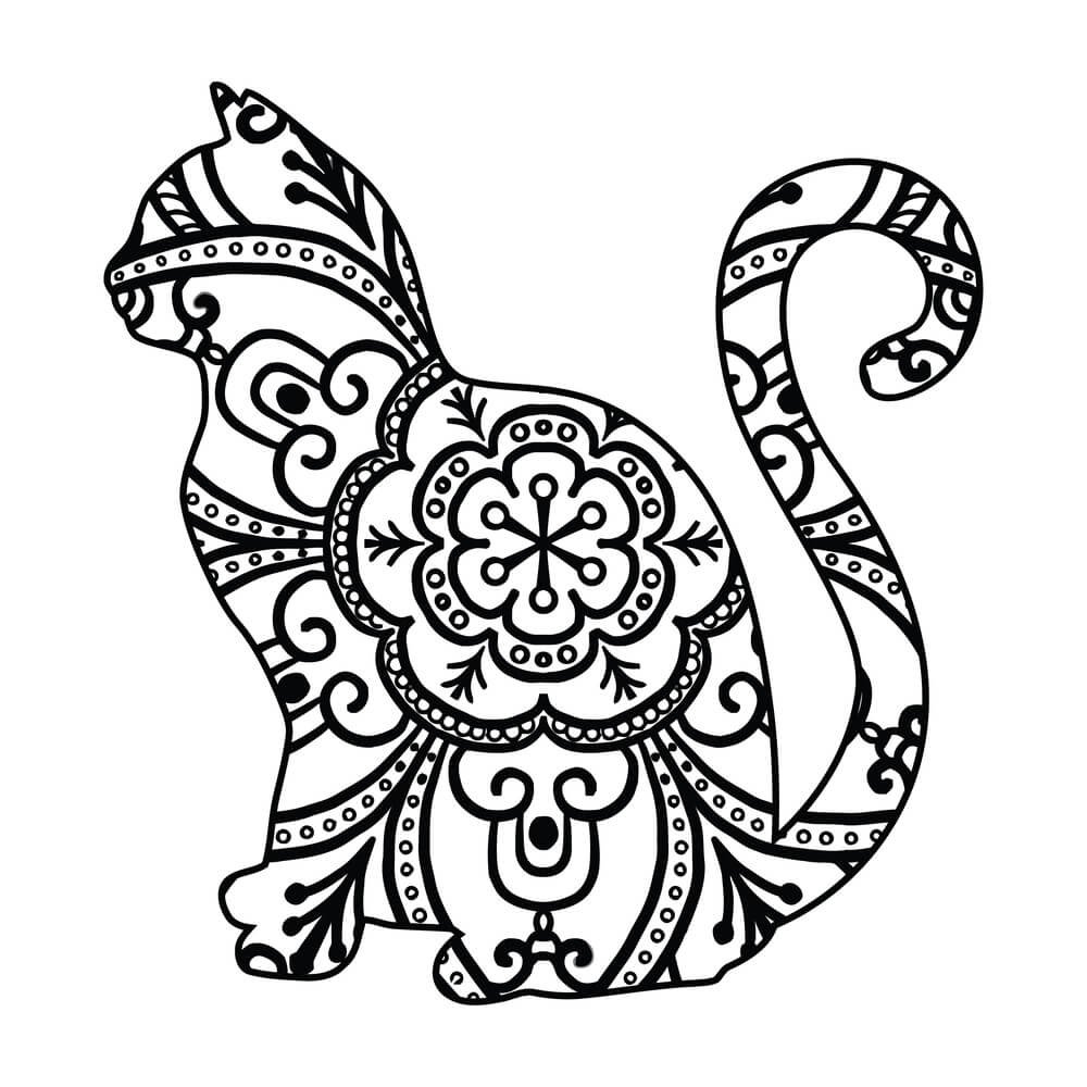 Coloriage Minou Mandala Ornemental Méditation - Chat mandala à imprimer