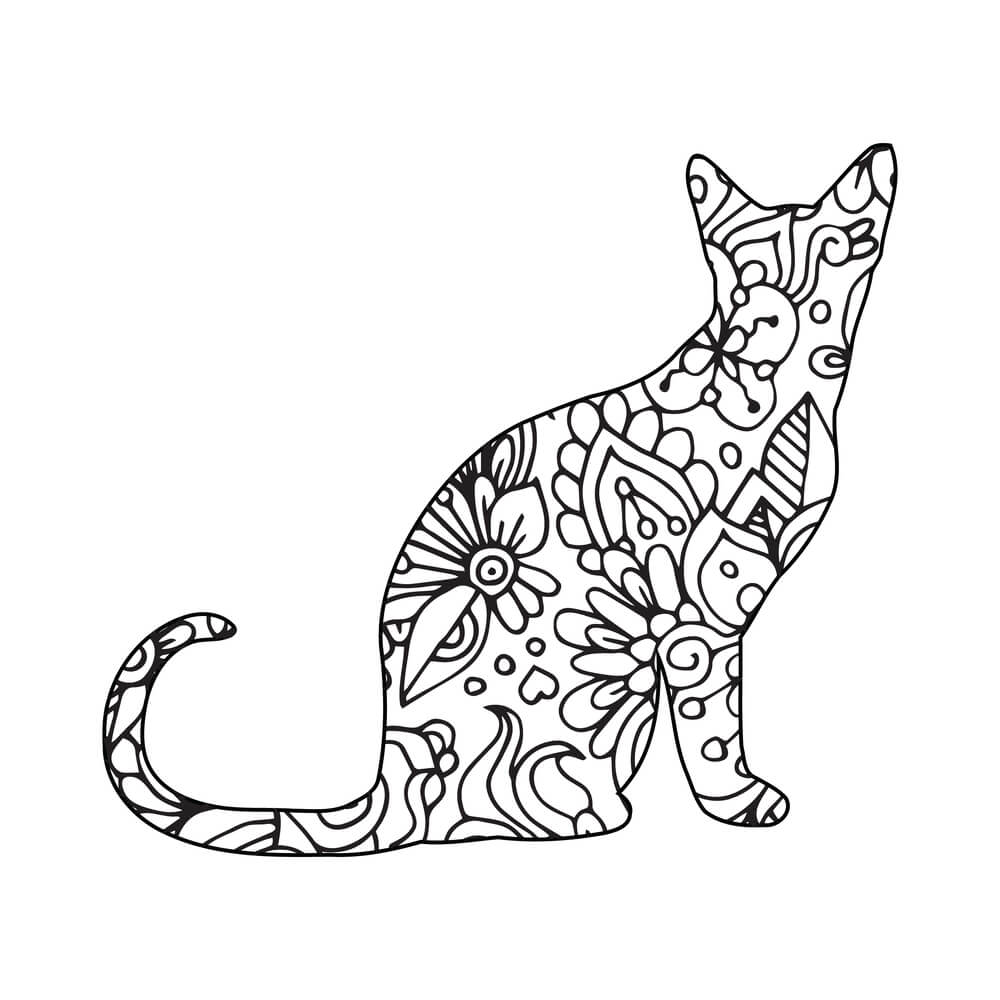 Coloriage Félin Mandala Zen pour Adultes - Chat mandala à imprimer