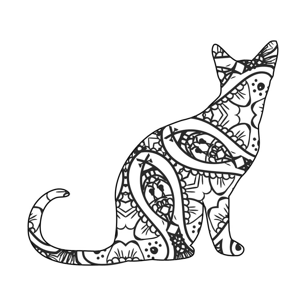 Coloriage Chat Mandala Ornemental Relaxant - Chat mandala à imprimer