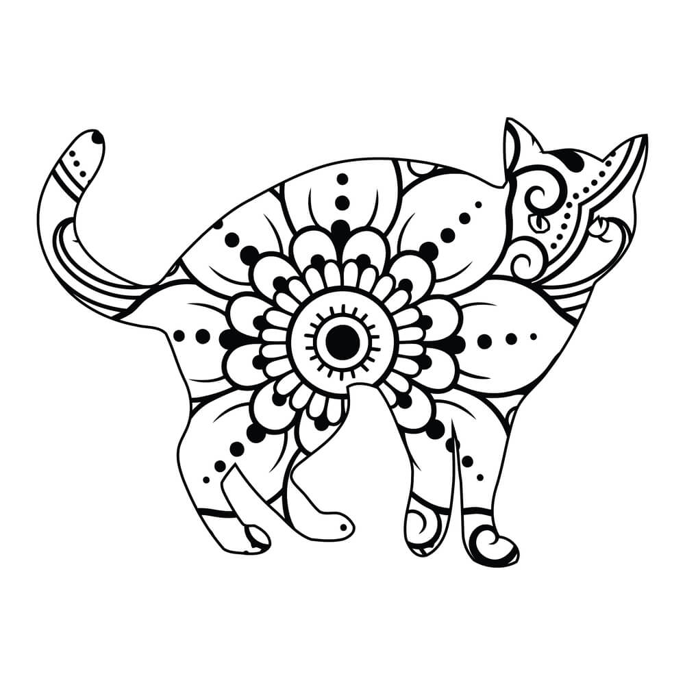 Coloriage Minou Mandala Harmonieux Géométrique - Chat mandala à imprimer