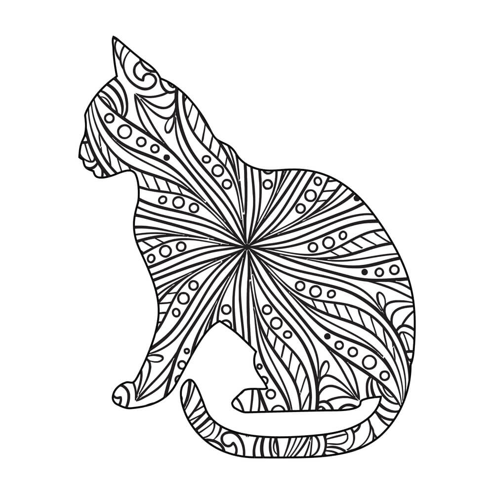 Coloriage Félin mandala géométrique pour adulte - Chat mandala à imprimer