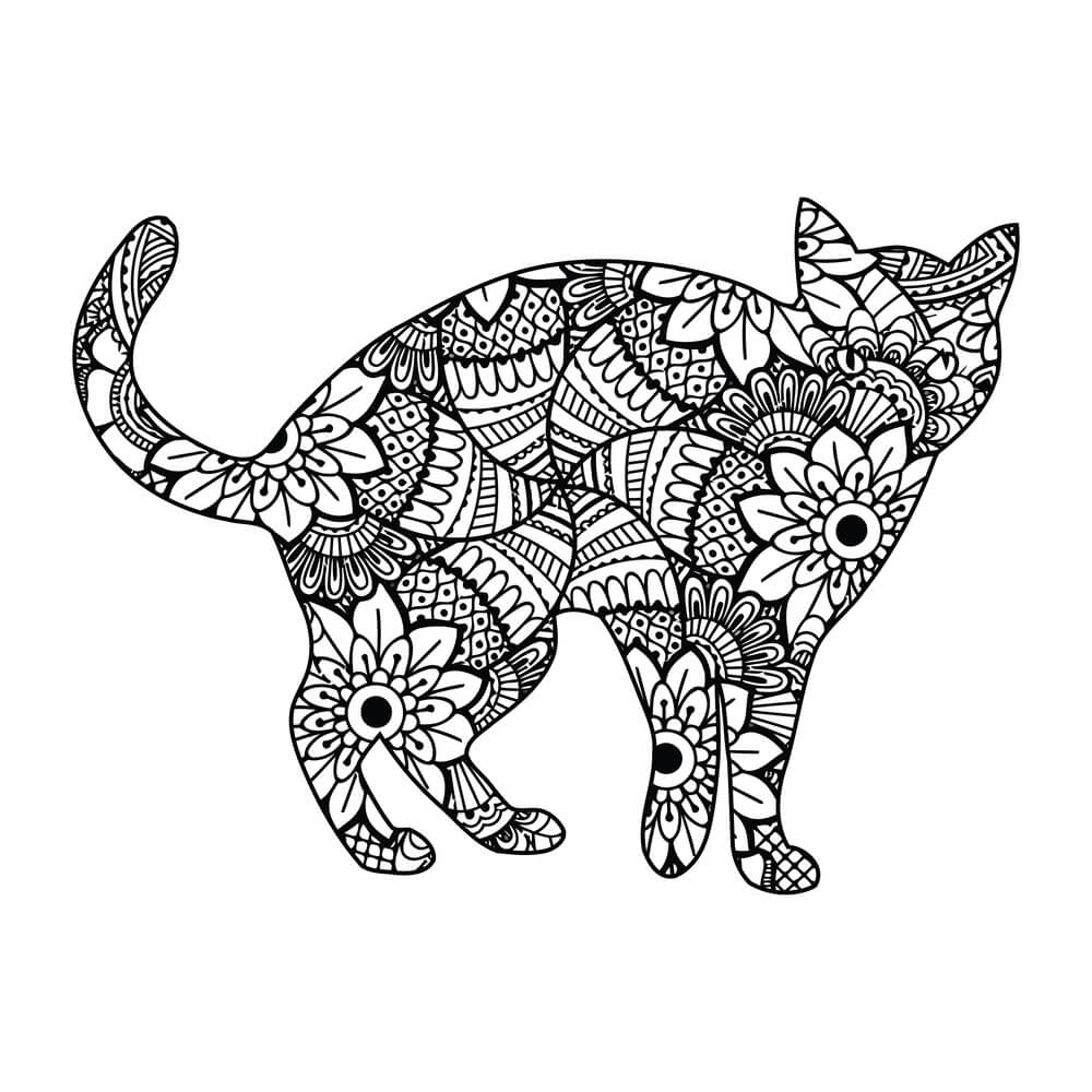Coloriage Chaton Mandala Relaxant aux Patterns Géométriques - Chat mandala à imprimer