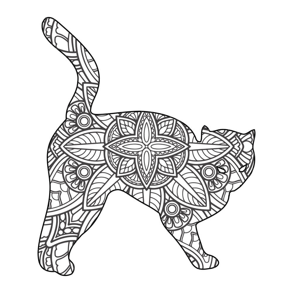 Coloriage Minou Mandala Harmonieux avec Ornements Détaillés - Chat mandala à imprimer