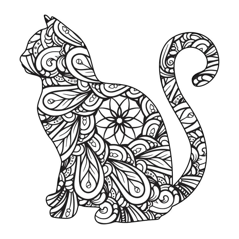 Coloriage Félin Mandala Zen avec Motifs Apaisants - Chat mandala à imprimer