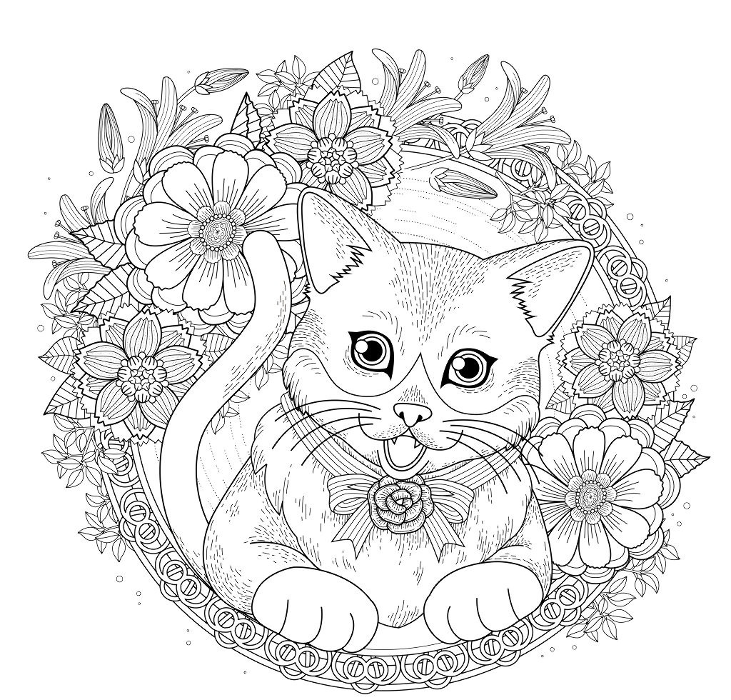 Coloriage Chat Mandala Avec Fleurs Et Roses - Chat à imprimer