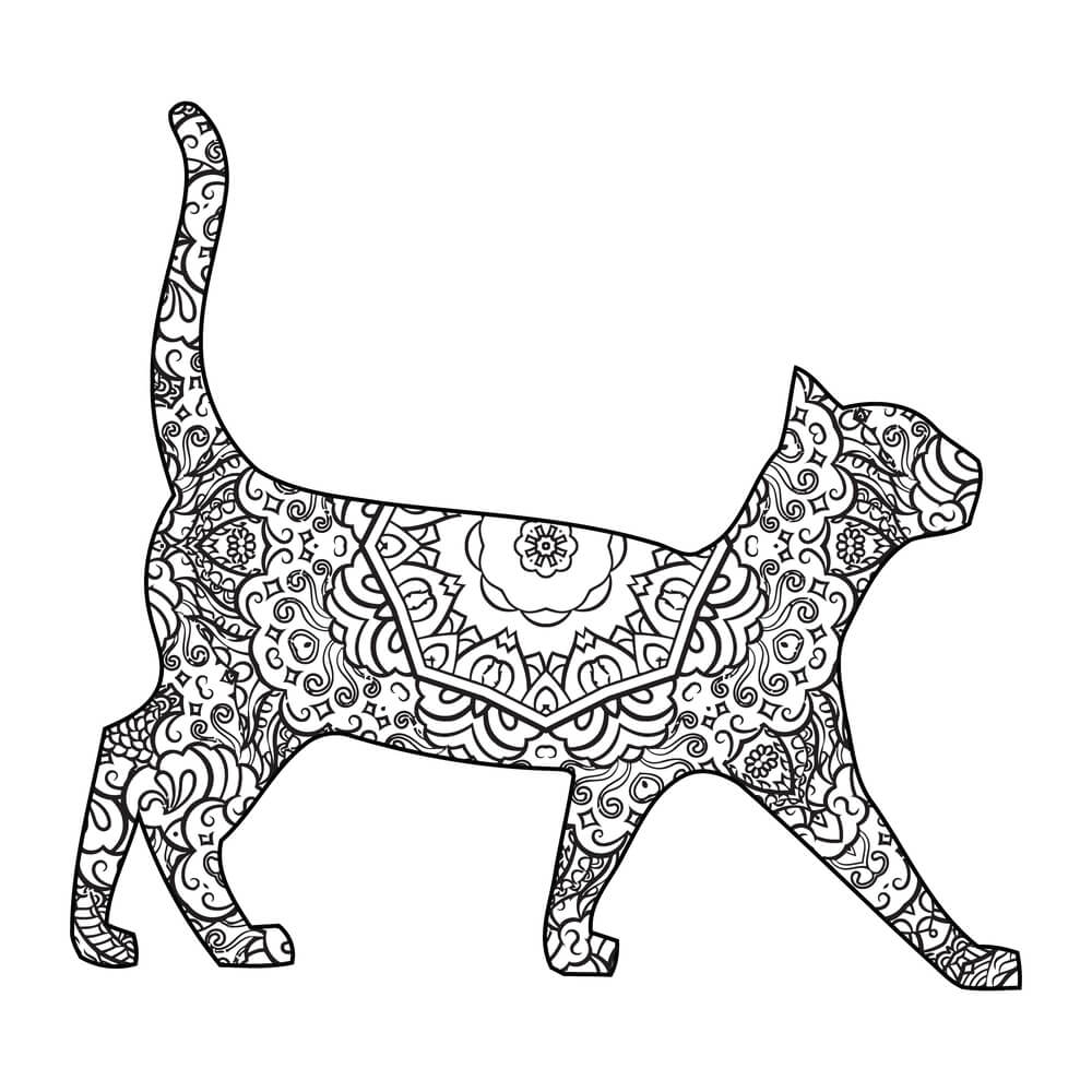 Coloriage Chat Mandala Élégant aux Motifs Raffinés - Chat mandala à imprimer
