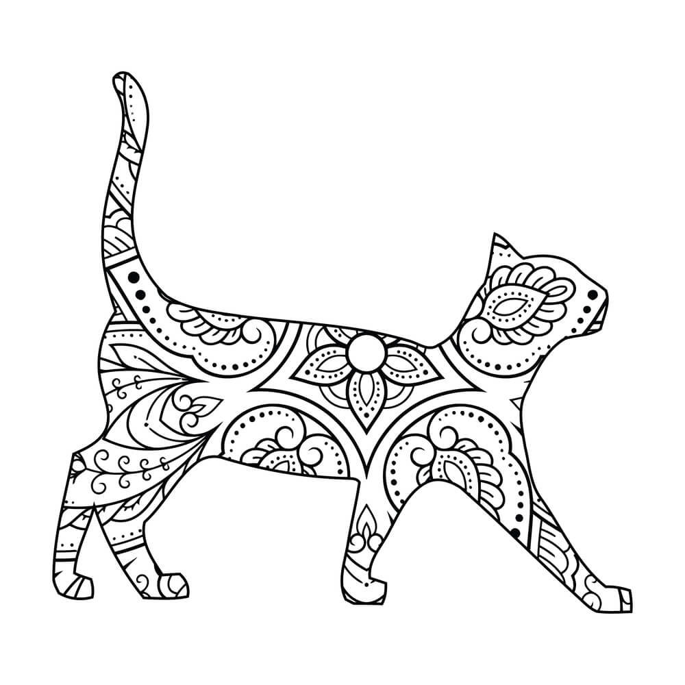 Coloriage Félin mandala aux motifs élégants - Chat mandala à imprimer