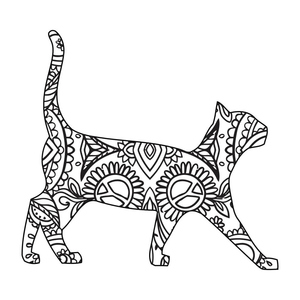 Coloriage Félin Mandala Élégant aux Motifs Raffinés - Chat mandala à imprimer