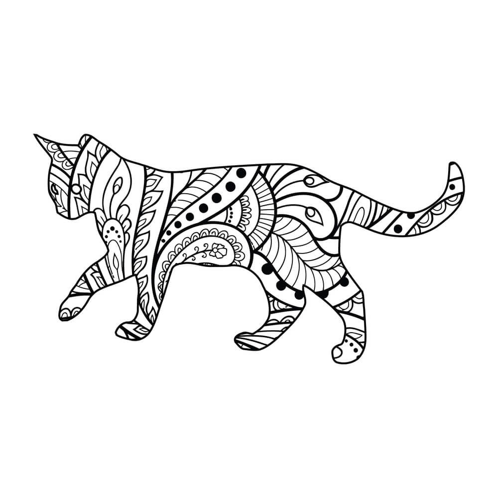 Coloriage Chaton Mandala Simplifié avec Motifs Géométriques - Chat mandala à imprimer