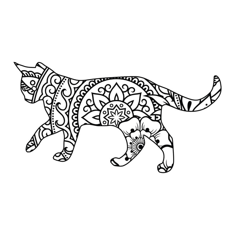 Coloriage Minou Mandala Accessible aux Formes Harmonieuses - Chat mandala à imprimer